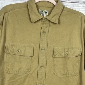 Vtg LL Bean Chamois Shirt Mens Large Tan Button Up Flannel Shacket Chore Field